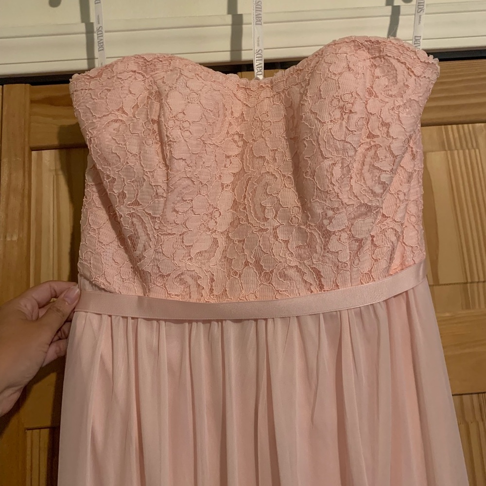 Petal Pink Lace & Mesh Long Strapless Dress F18095 - Picture 7 of 9